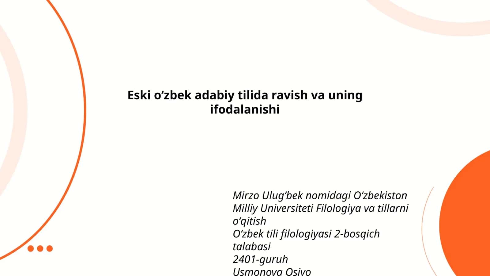 Eski oʻzbek adabiy tilida ravish va uning ifodalanishi
