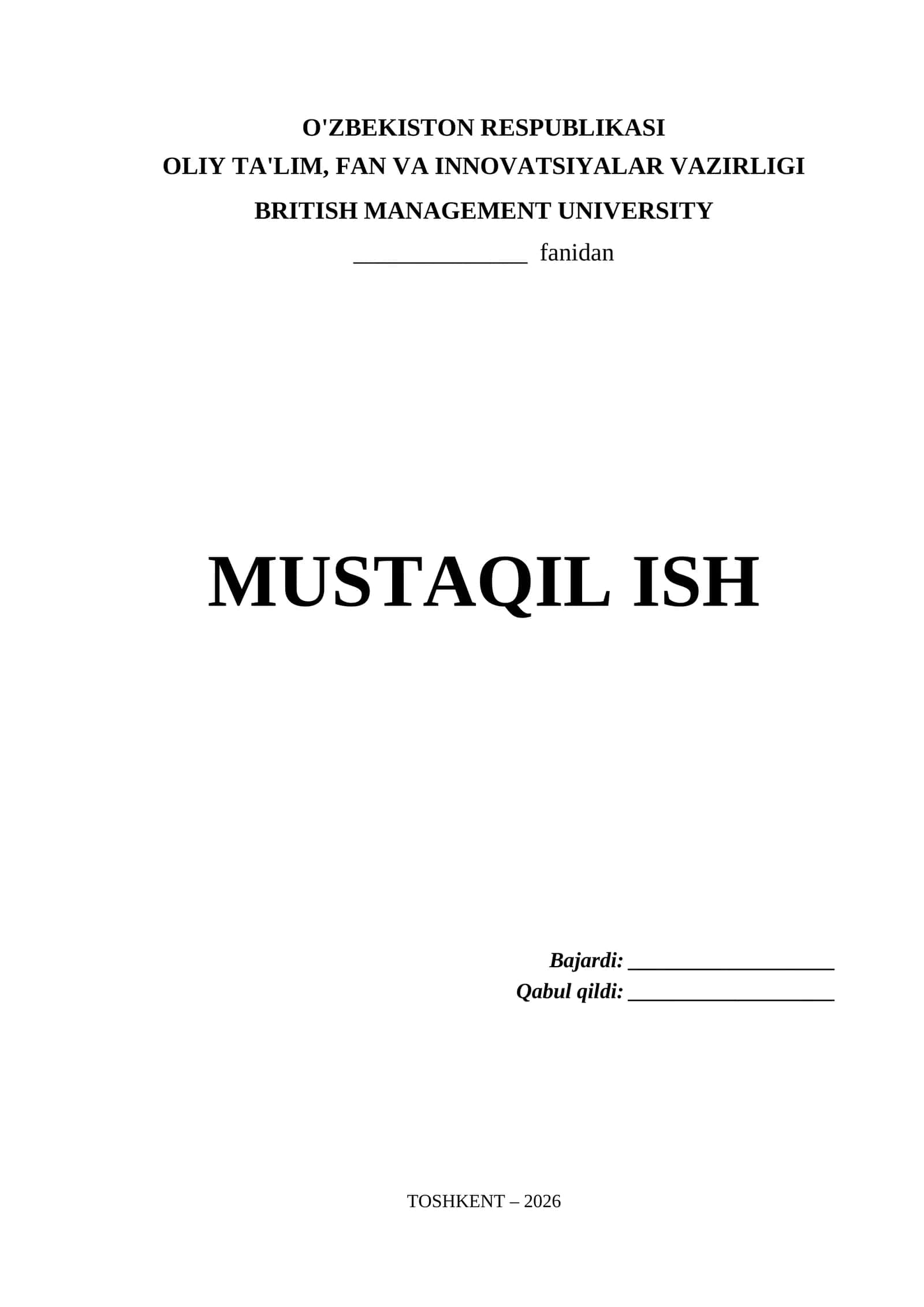 British Management University Mustaqil Ish Titul Varaq (.docx)