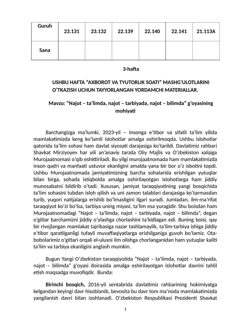 Najot – ta’limda, najot – tarbiyada, najot – bilimda