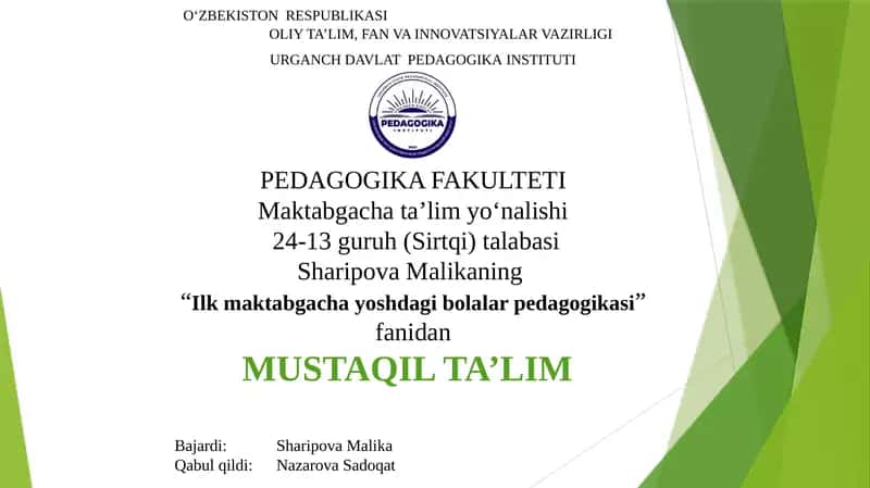Mashg‘ulotga tarbiyachining innovatsion yondashuvi