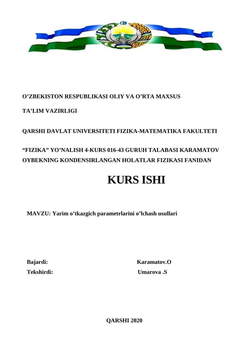 Yarim o’tkazgich parametrlarini o’lchash usullari