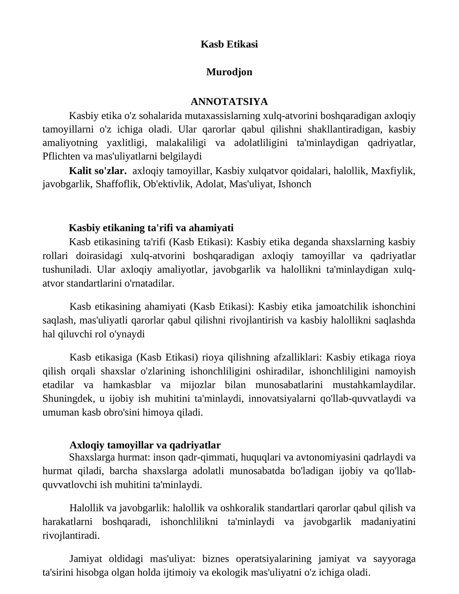 Kasb Etikasi