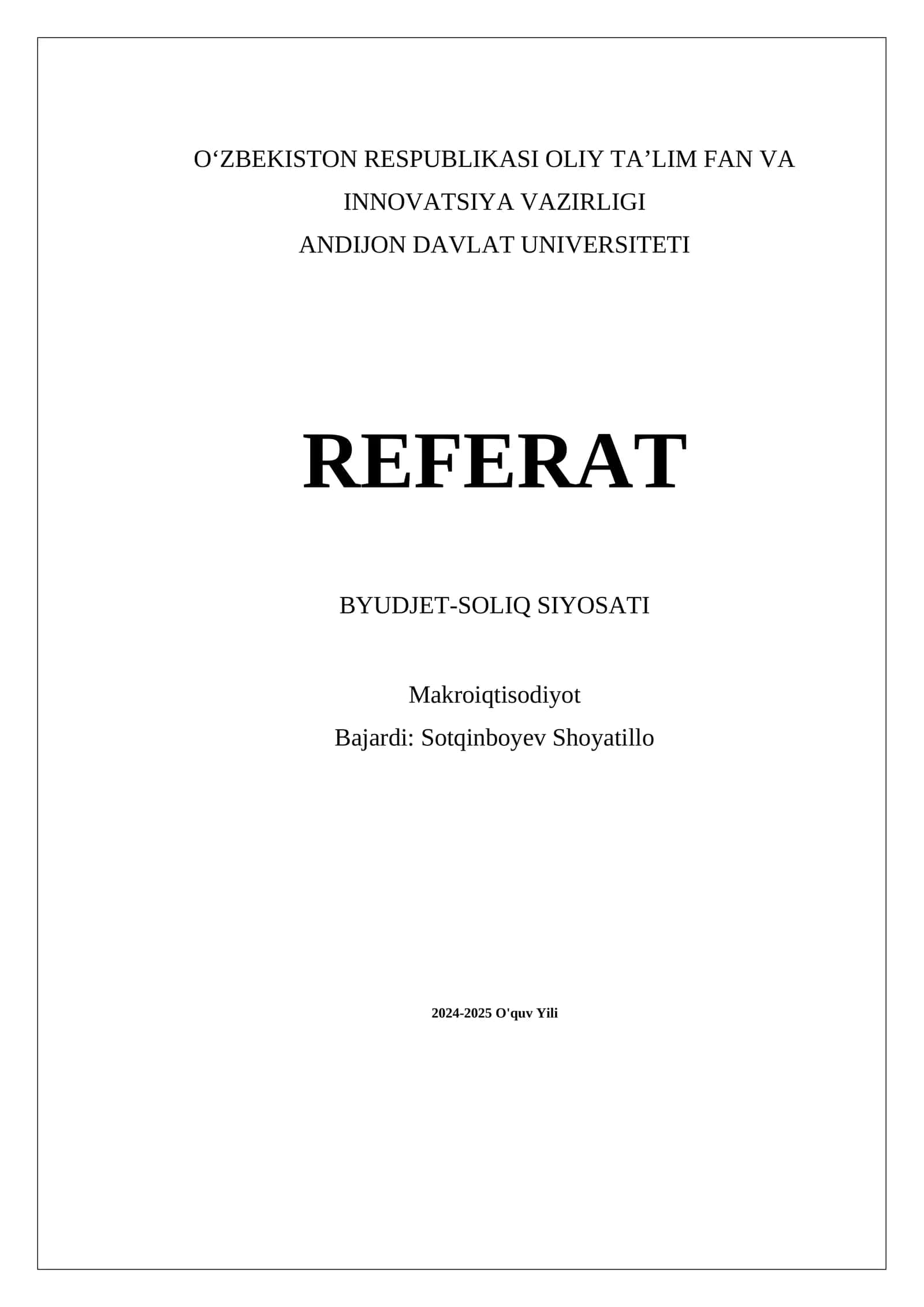 BYUDJET-SOLIQ SIYOSATI