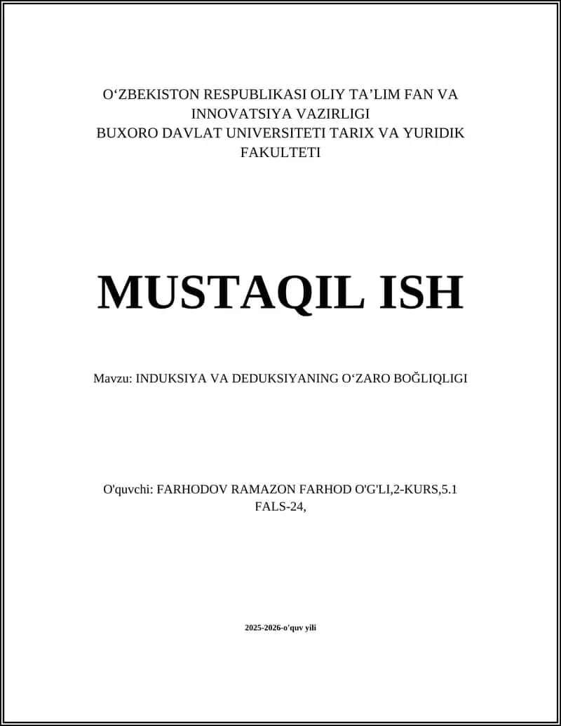 INDUKSIYA VA DEDUKSIYANING OʻZARO BOĞLIQLIGI