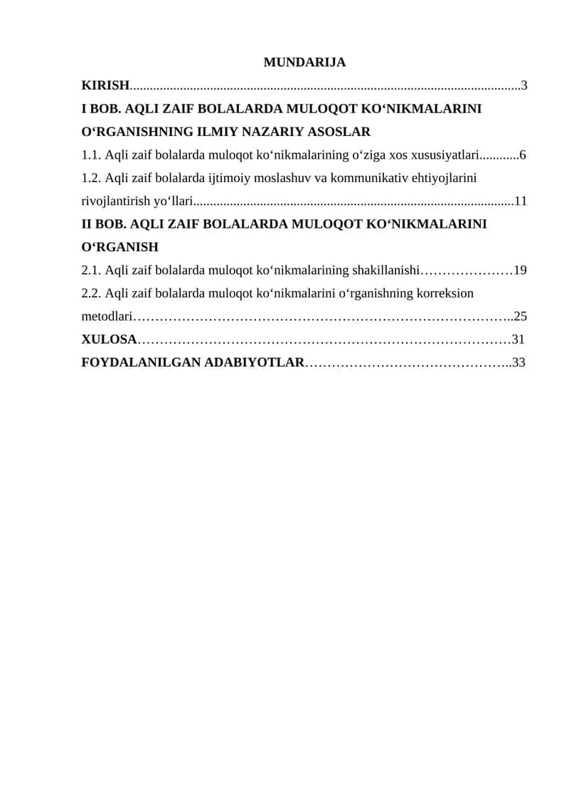Aqli zaif bolalarda muloqot ko'nikmalarini o'rganish