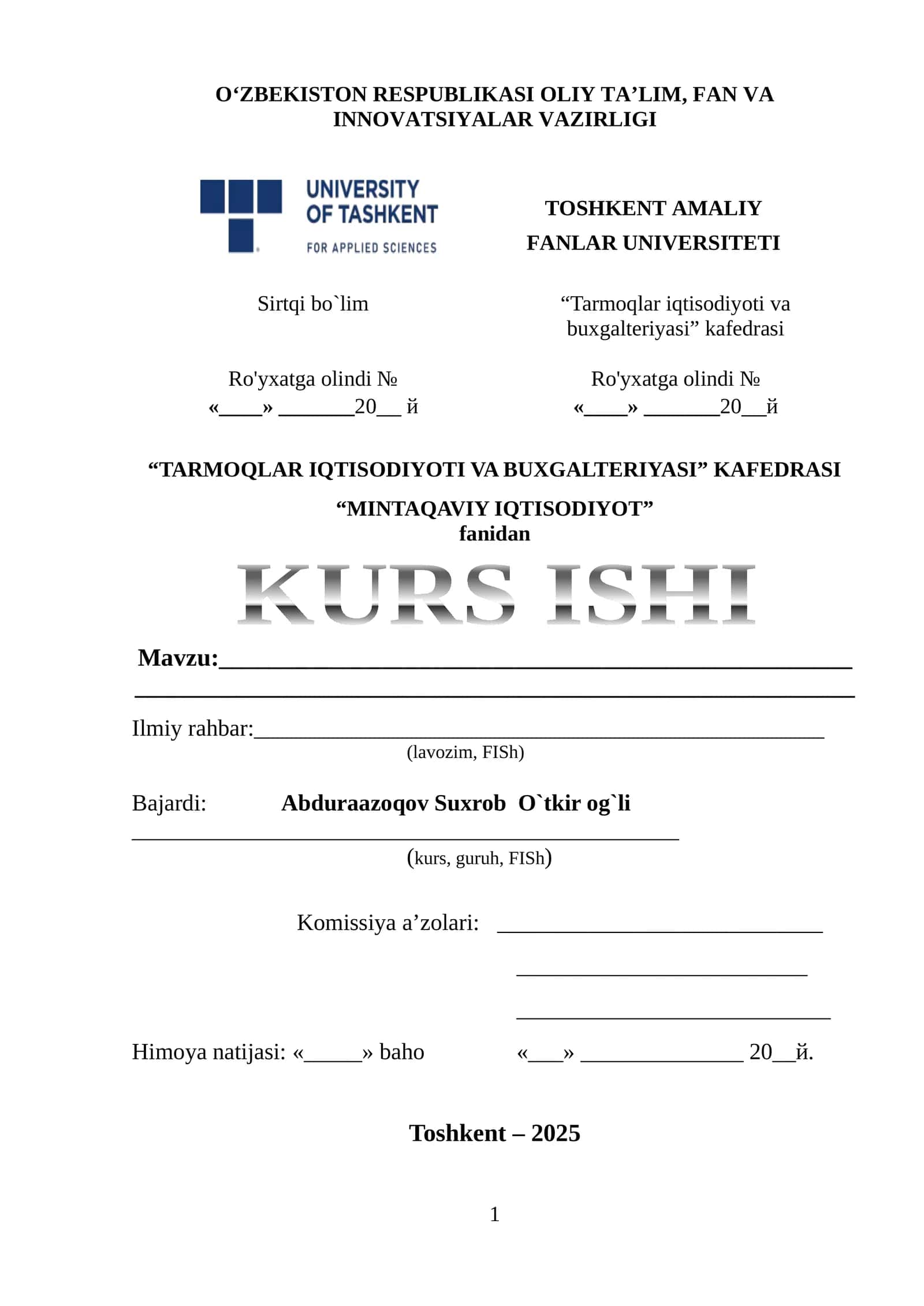 TARMOQLAR IQTISODIYOTI VA BUXGALTERIYASI