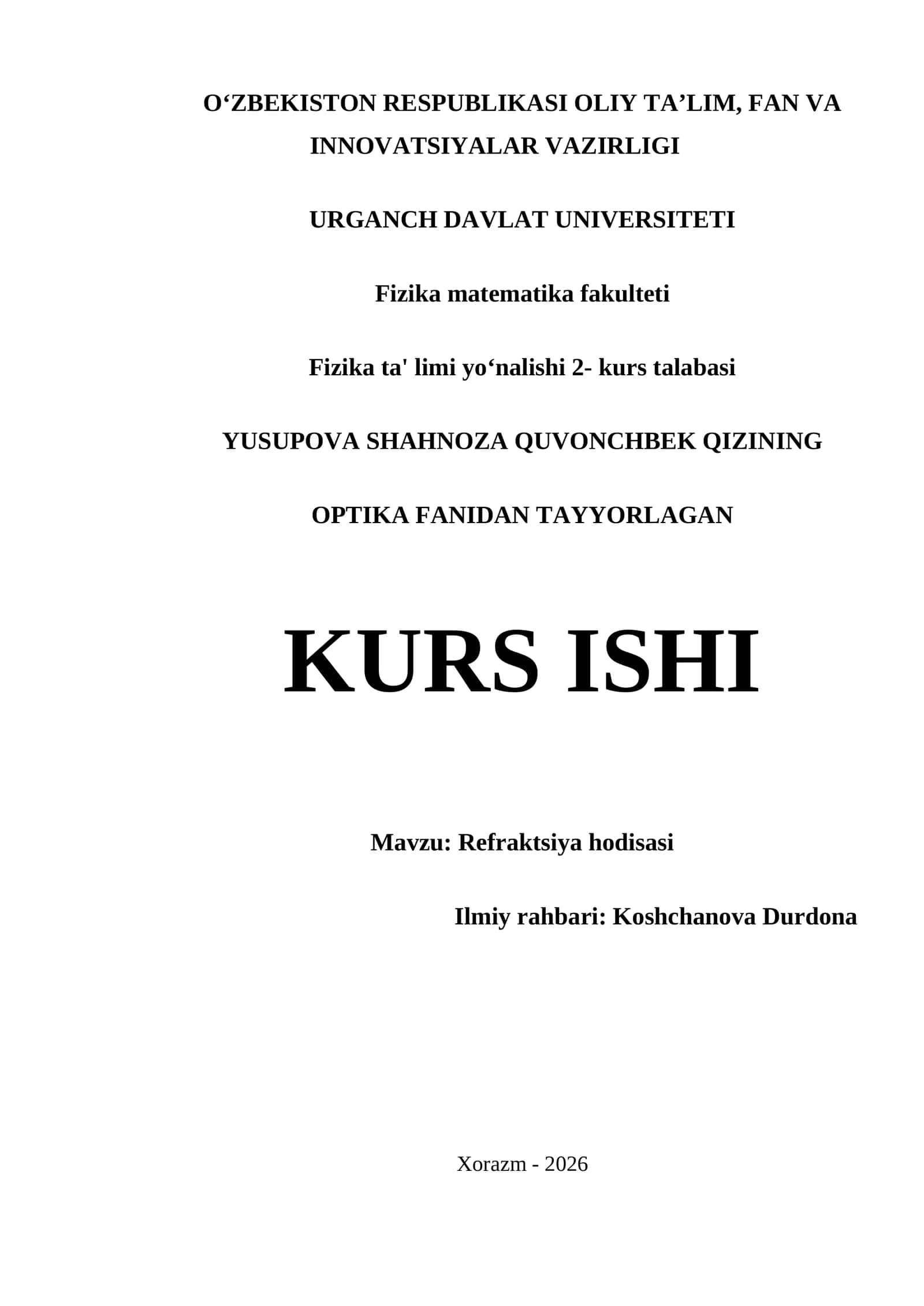 REFRAKTSIYA HODISASI