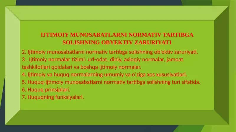 IJTIMOIY MUNOSABATLARNI NORMATIV TARTIBGA SOLISHNING OBYEKTIV ZARURIYATI