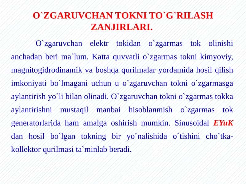 O`ZGАRUVCHАN TОKNI TO`G`RILАSH ZАNJIRLАRI