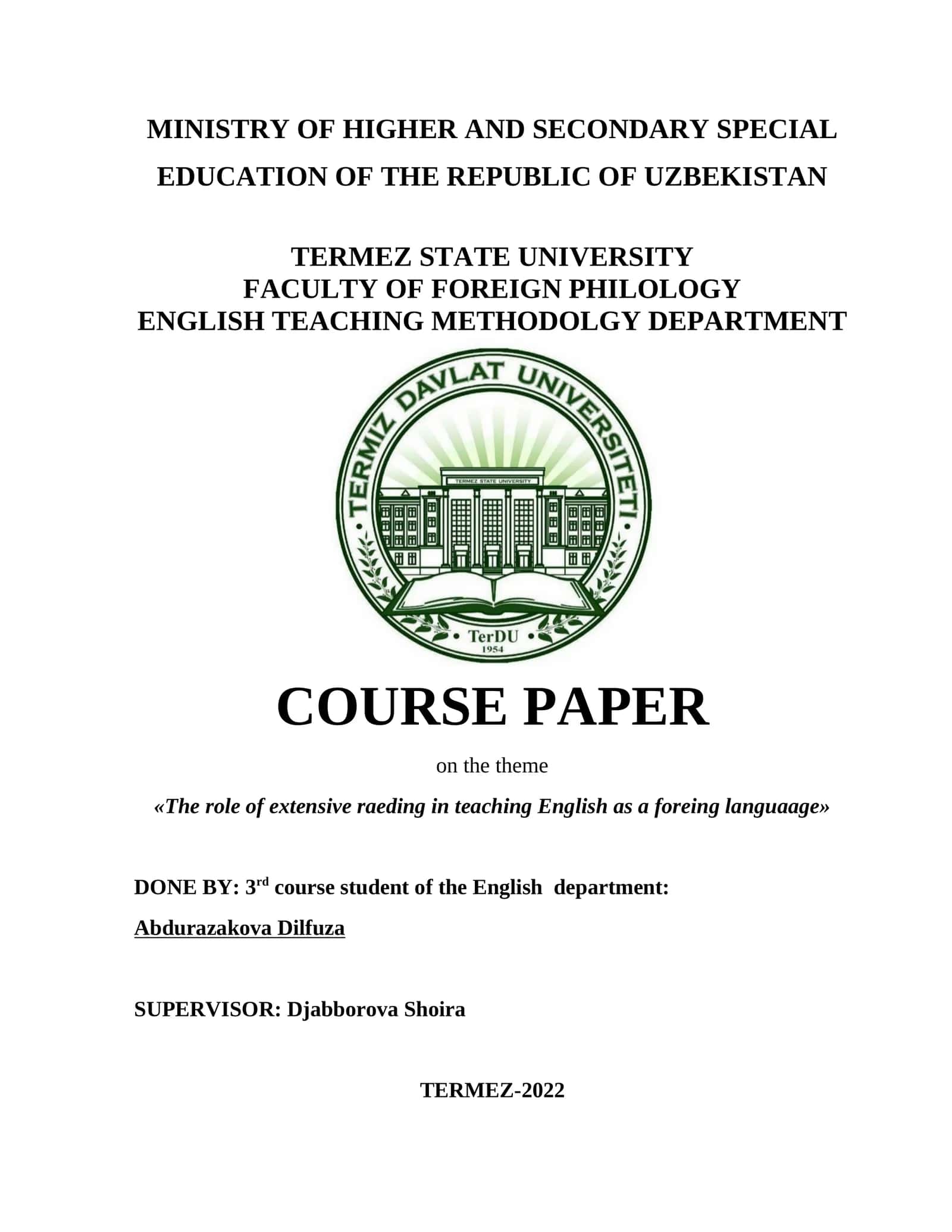 The role of extensive raeding in teaching English as a foreing languaage