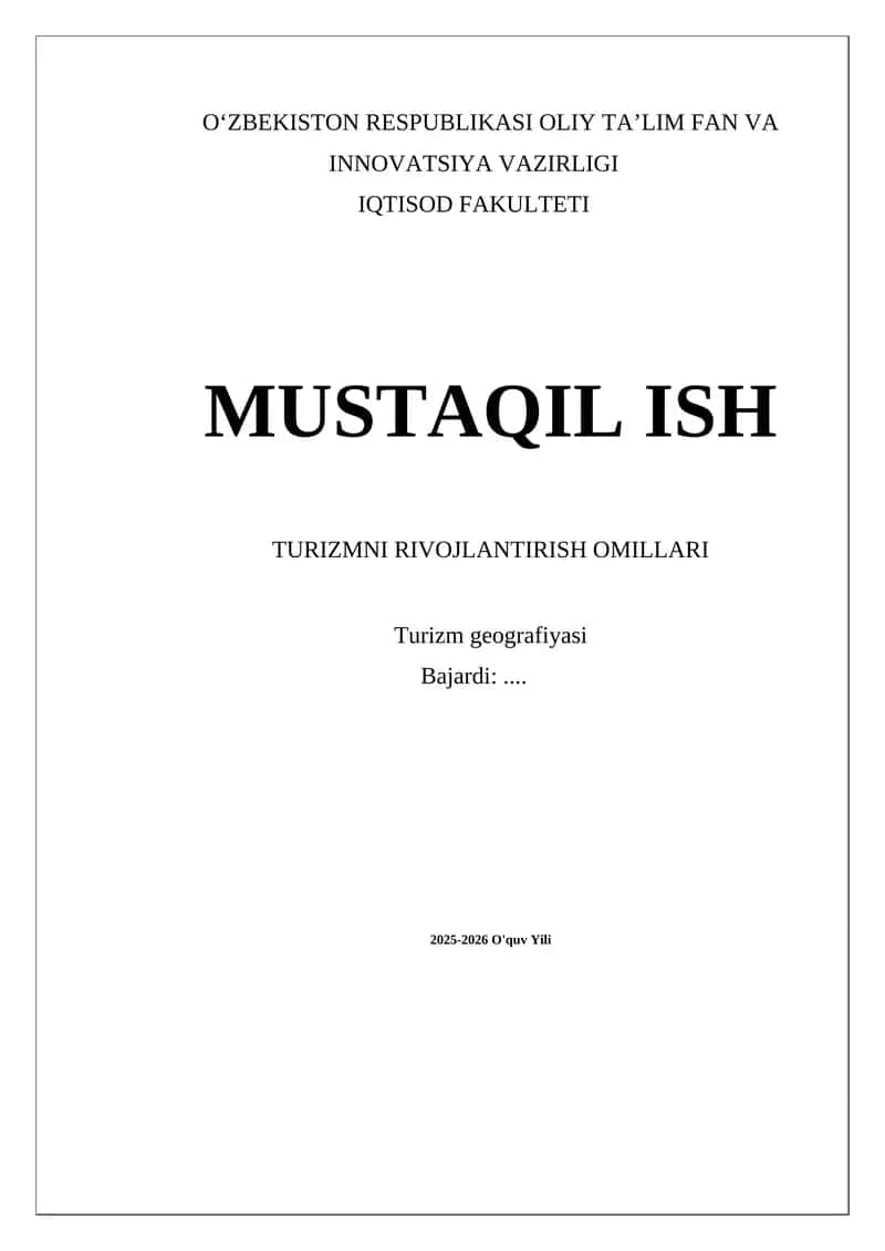 Turizmni Rivojantirish Omillari