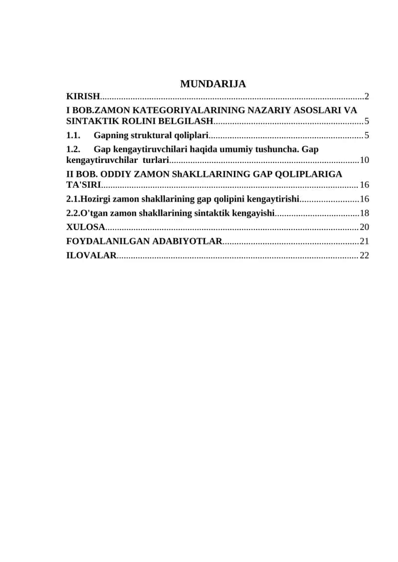 Zamon kategoriyalarining gap qoliplarini kengaytirishi