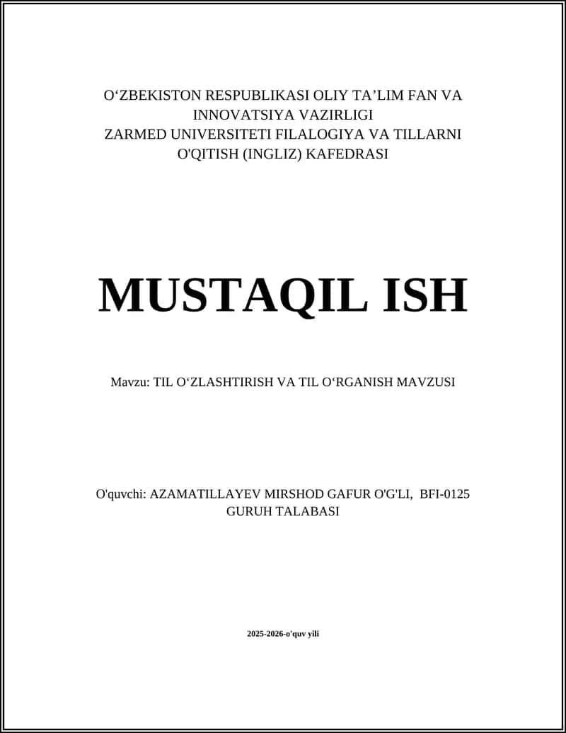 TIL OʻZLASHTIRISH VA TIL OʻRGANISH