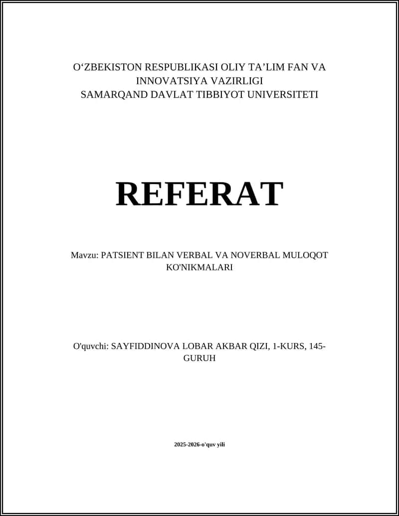 "Patsient bilan verbal va noverbal muloqot ko'nikmalari"
