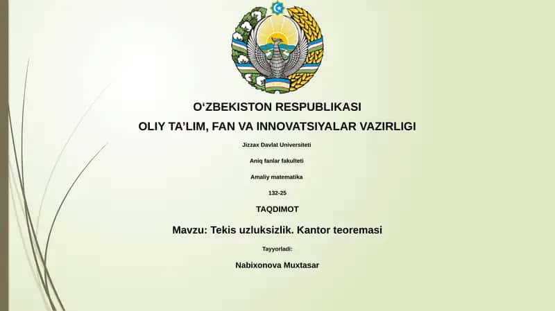 Tekis uzluksizlik. Kantor teoremasi