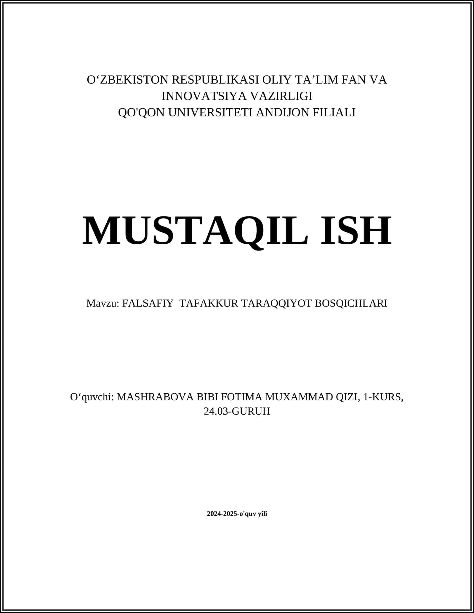 FALSAFIY TAFAKKUR TARAQQIYOT BOSQICHLARI