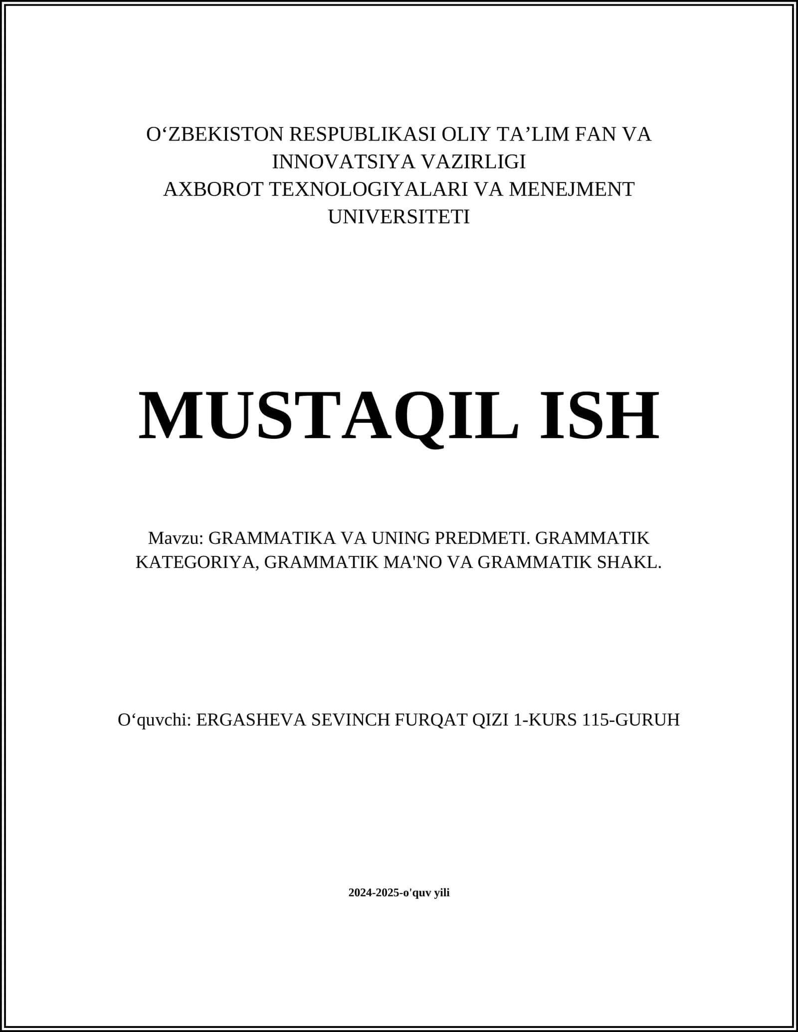 GRAMMATIKA VA UNING PREDMETI