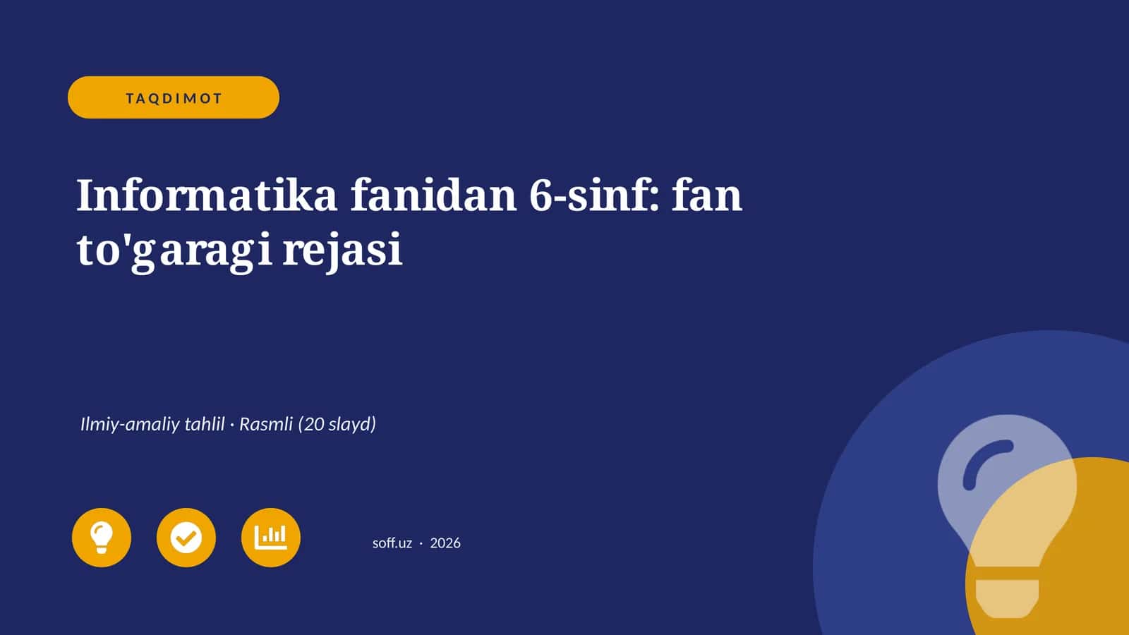 Informatika fanidan 6-sinf: fan to'garagi rejasi