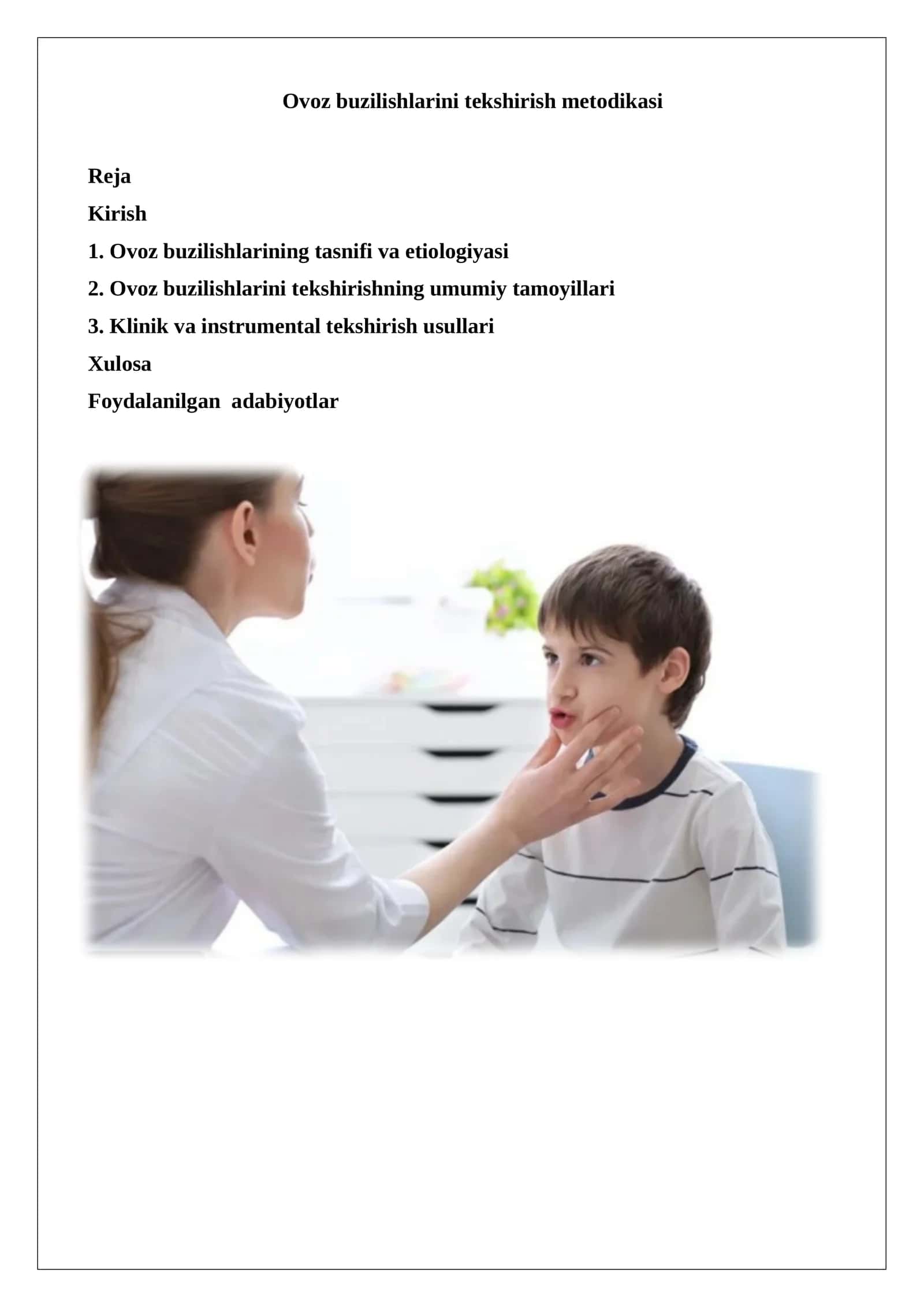 Ovoz buzilishlarini tekshirish metodikasi
