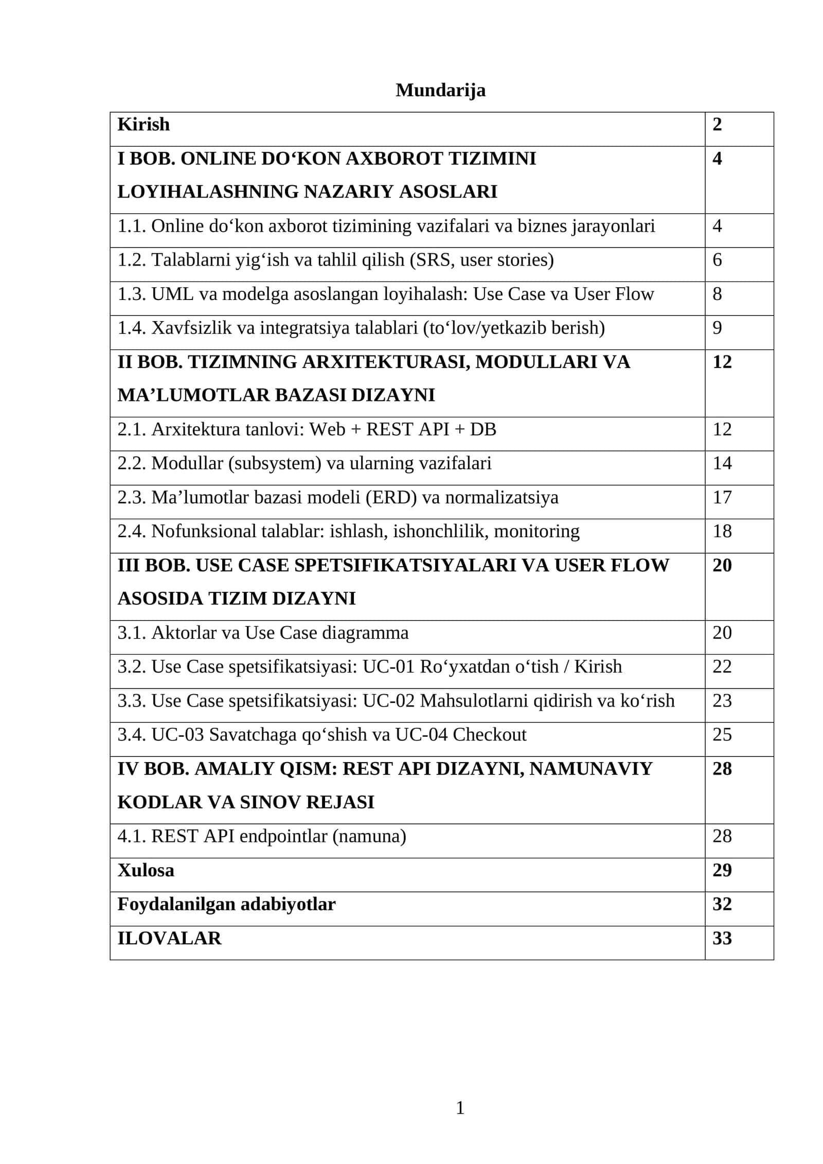 BOB. ONLINE DO‘KON AXBOROT TIZIMINI LOYIHALASHNING NAZARIY ASOSLARI