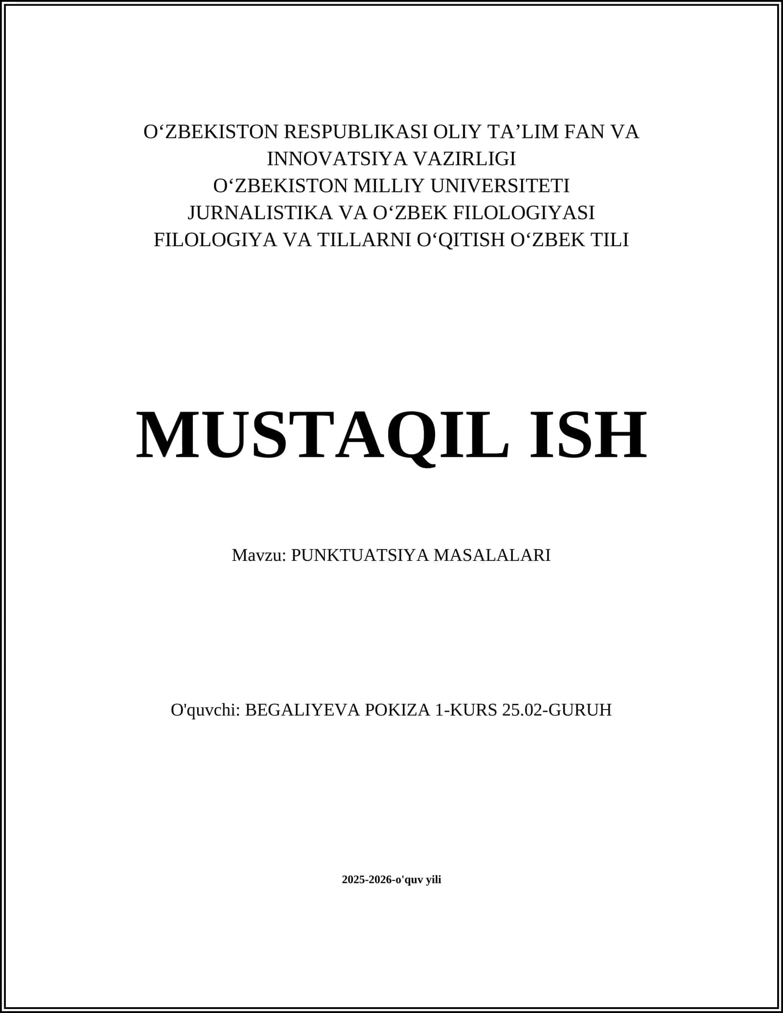 PUNKTUATSIYA MASALALARI