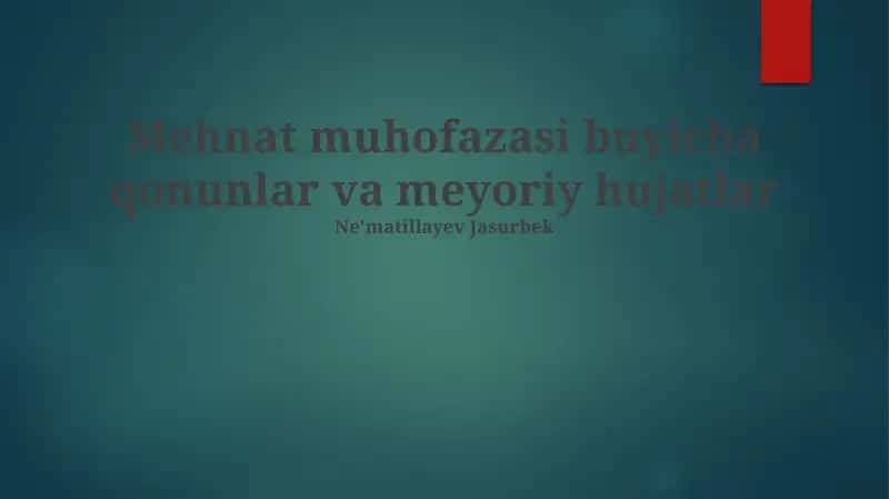 Mehnat muhofazasi buyicha qonunlar va meyoriy hujatlar