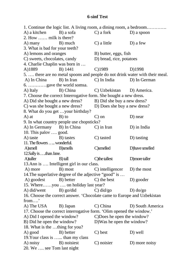 6-sinf Test