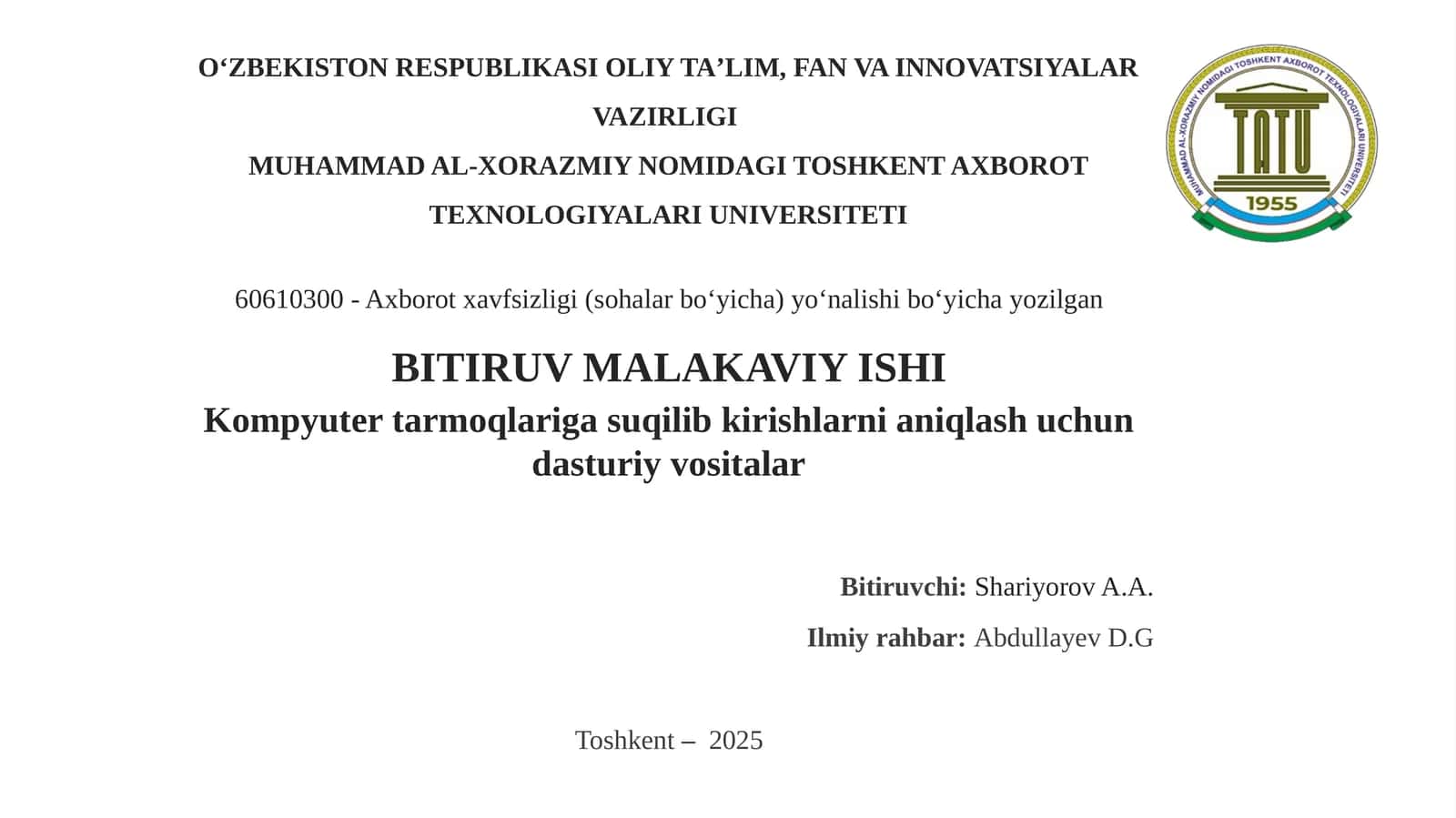 Kompyuter tarmoqlariga suqilib kirishlarni aniqlash uchun dasturiy vositalar​