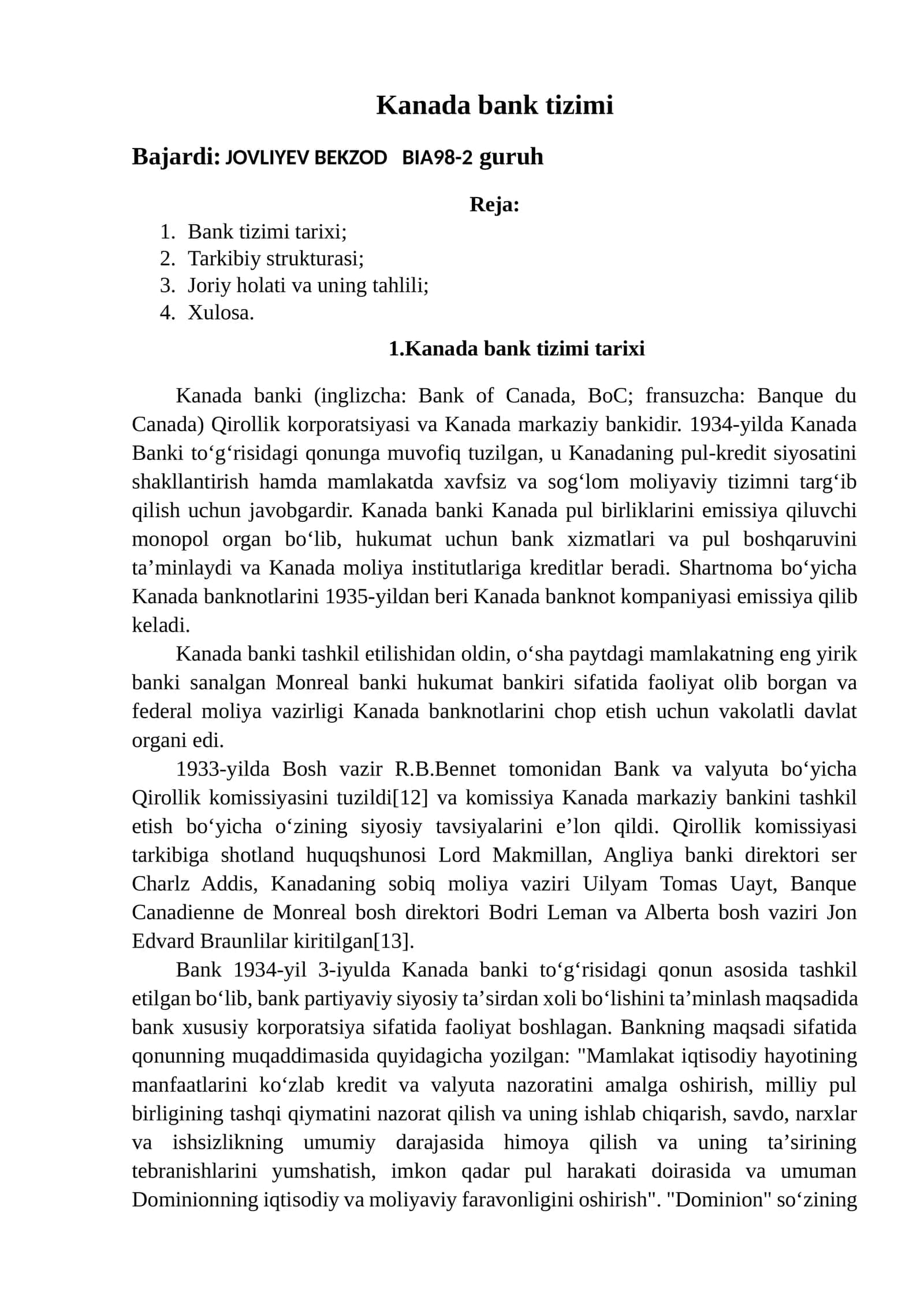 Kanada bank tizimi
