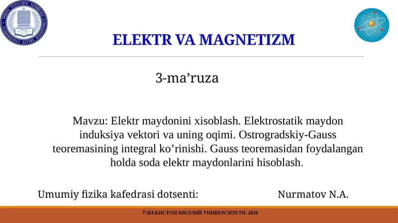 Elektrmaydoninixisoblash