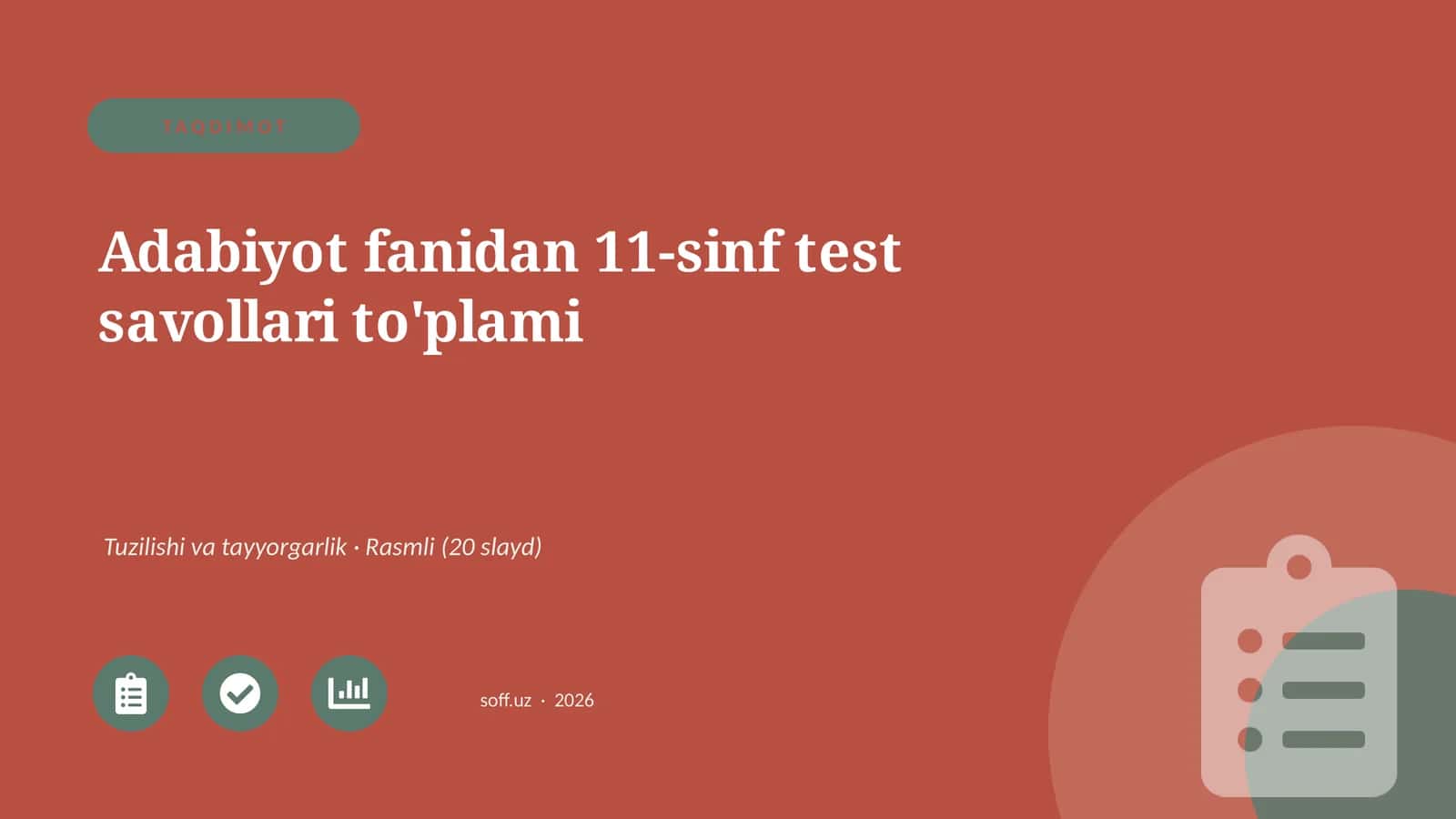 Adabiyot fanidan 11-sinf test savollari to'plami