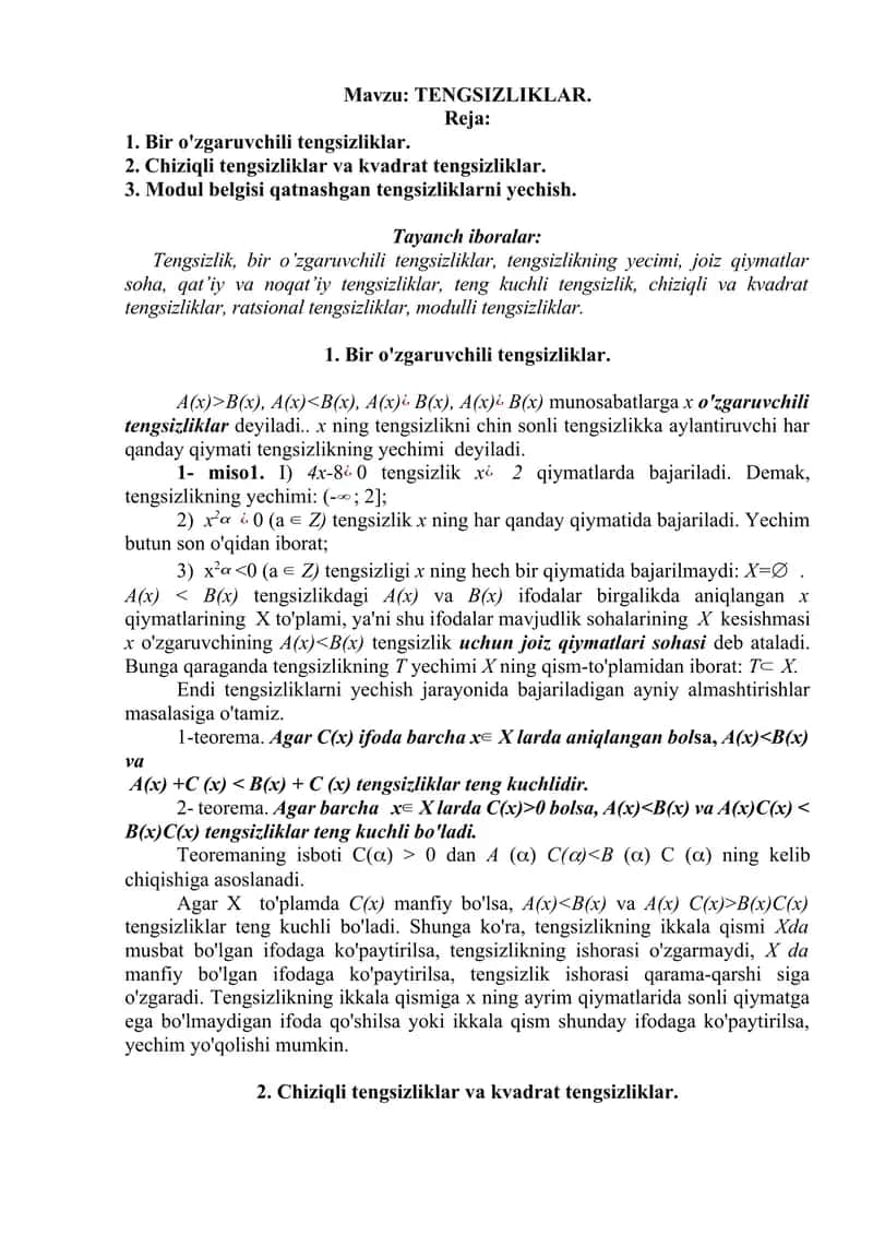 TENGSIZLIKLAR.