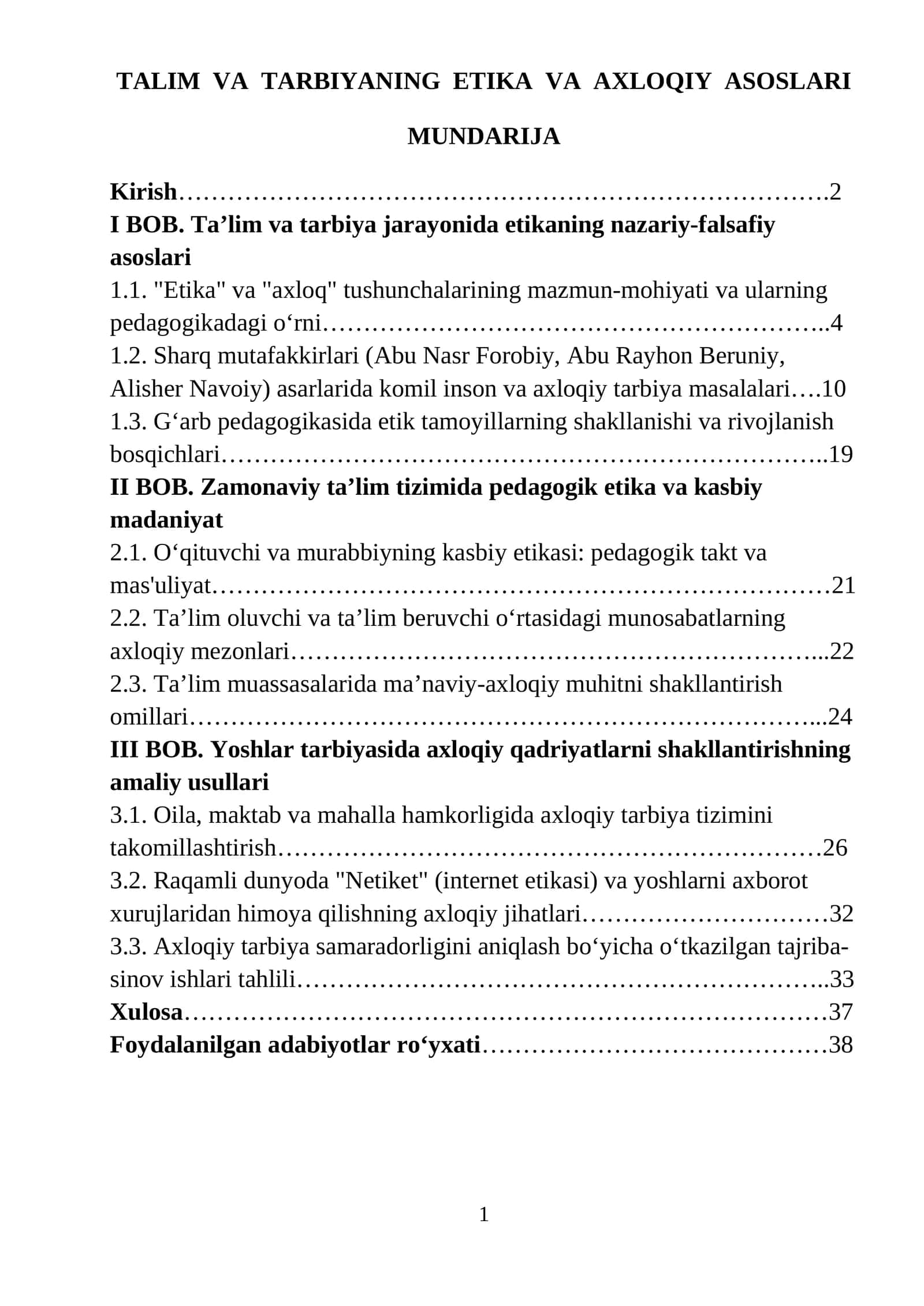 TALIM VA TARBIYANING ETIKA VA AXLOQIY ASOSLARI
