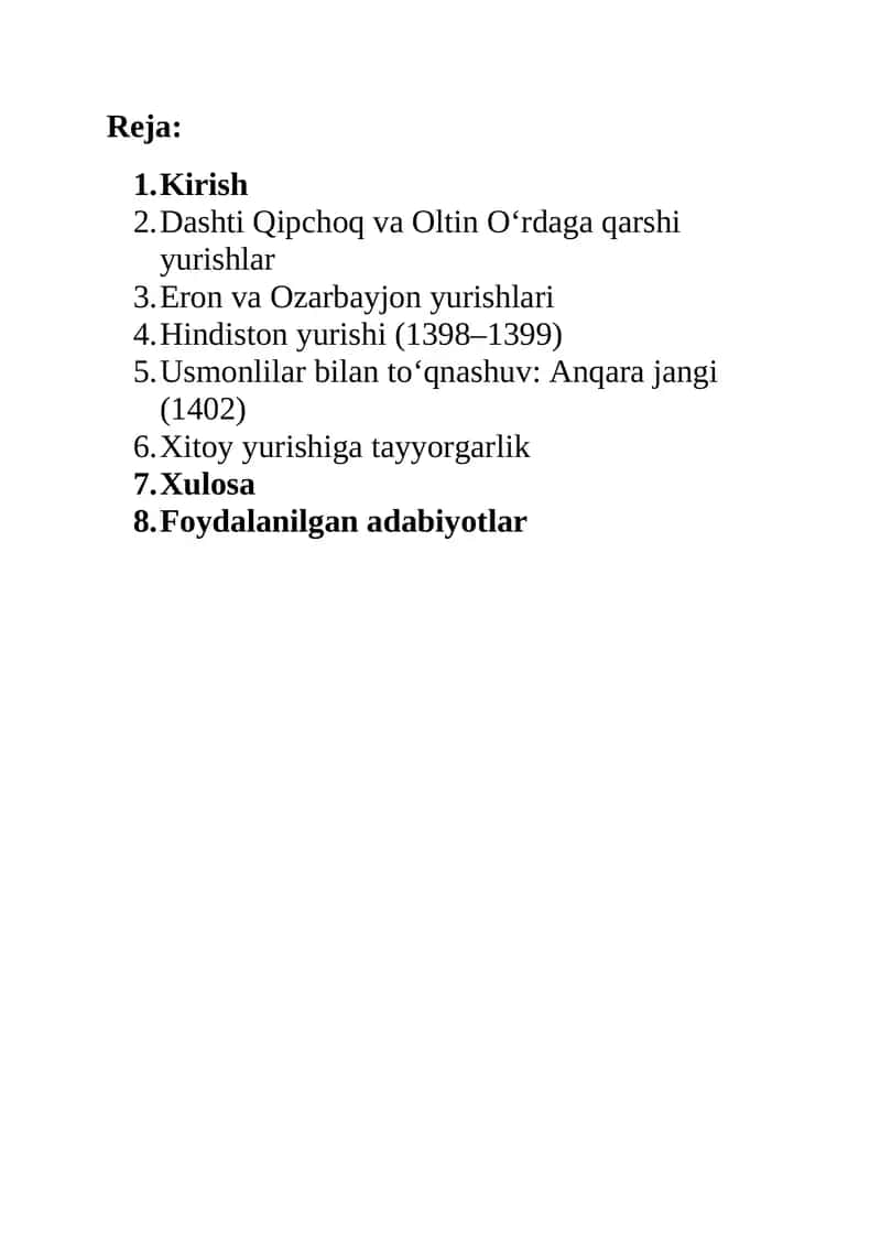 Amir Temurning harbiy yurishlari