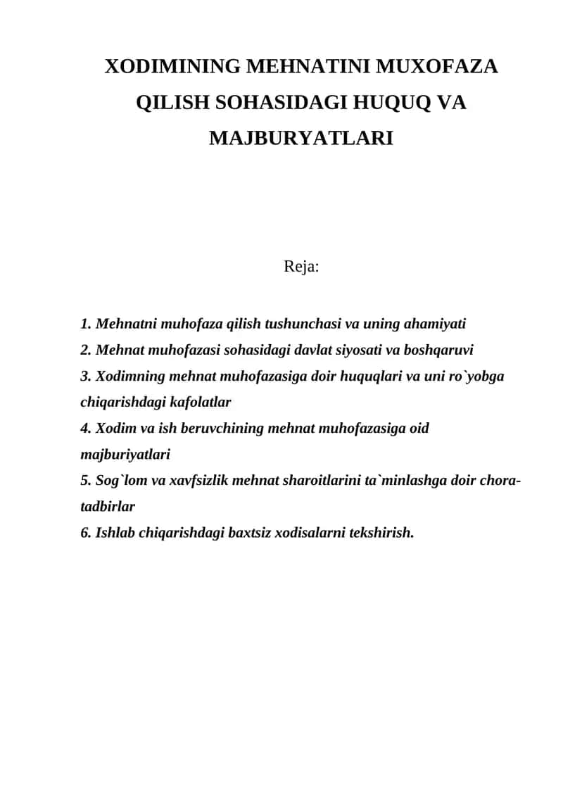 Mehnatni Muxofaza Qilish