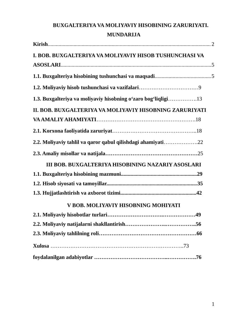 BUXGALTERIYA VA MOLIYAVIY HISOBINING ZARURIYATI