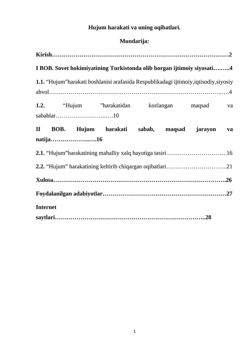 Hujum harakati va uning oqibatlari