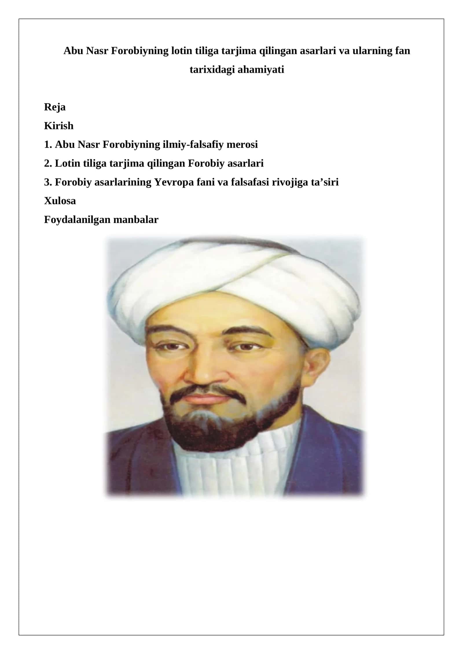 Abu Nasr Forobiyning lotin tiliga tarjima qilingan asarlari va ularning fan tarixidagi ahamiyati
