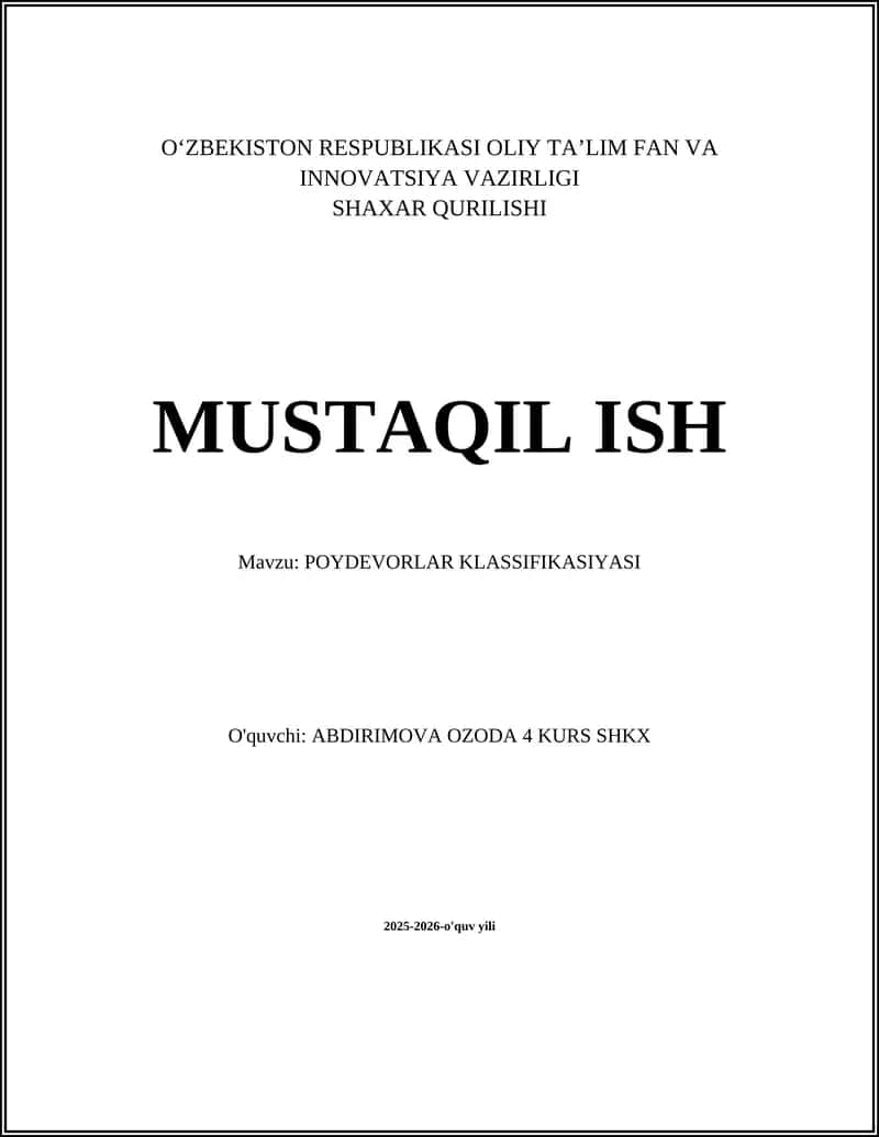 POYDEVORLAR KLASSIFIKASIYASI