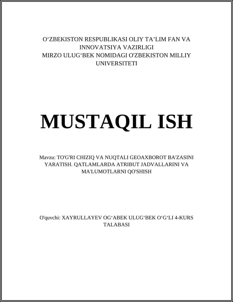 Geoaxborot Bazasi Tuzilmasi va Loyiha Rejalashtirish