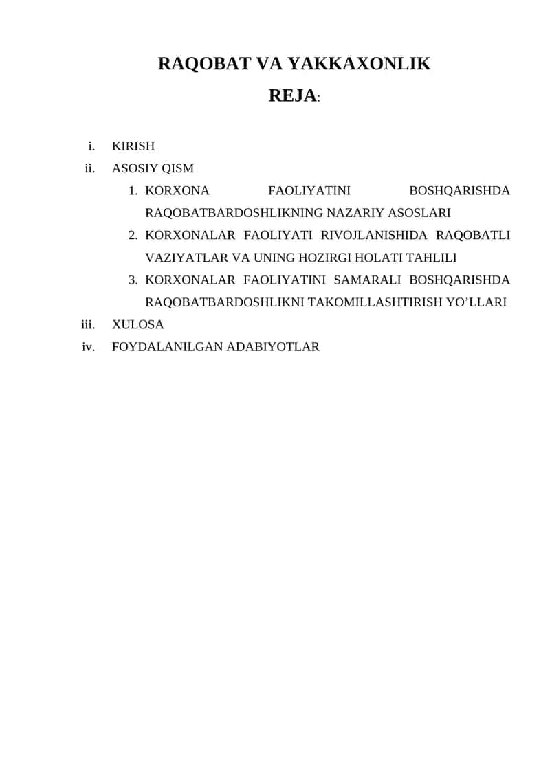 Raqobat va Yakkaxonlik