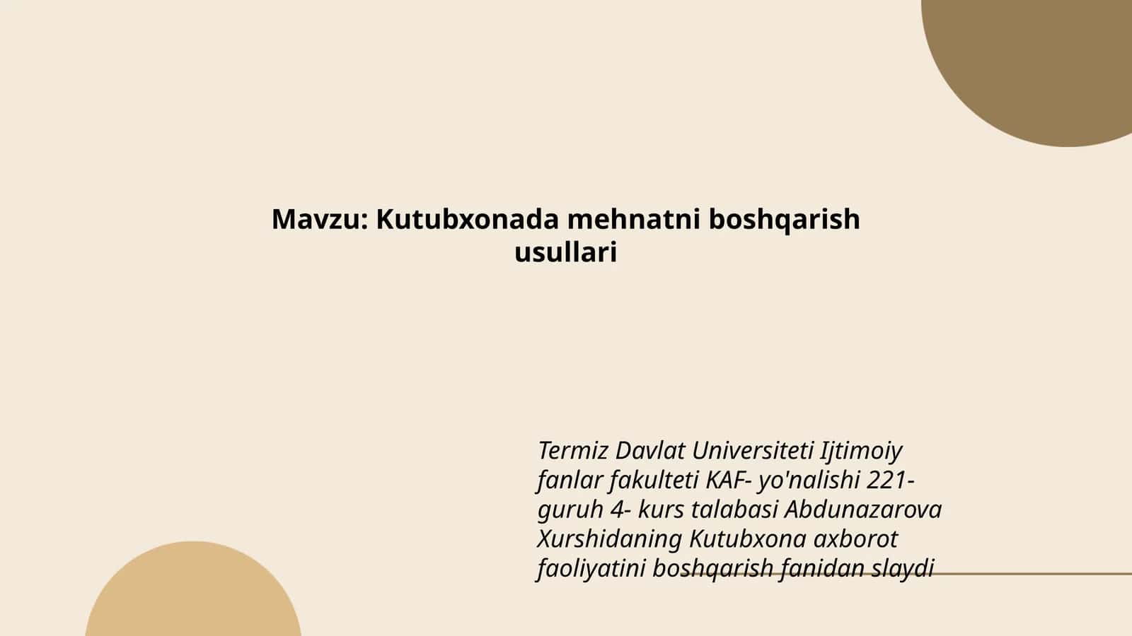 Kutubxonada mehnatni boshqarish usullari