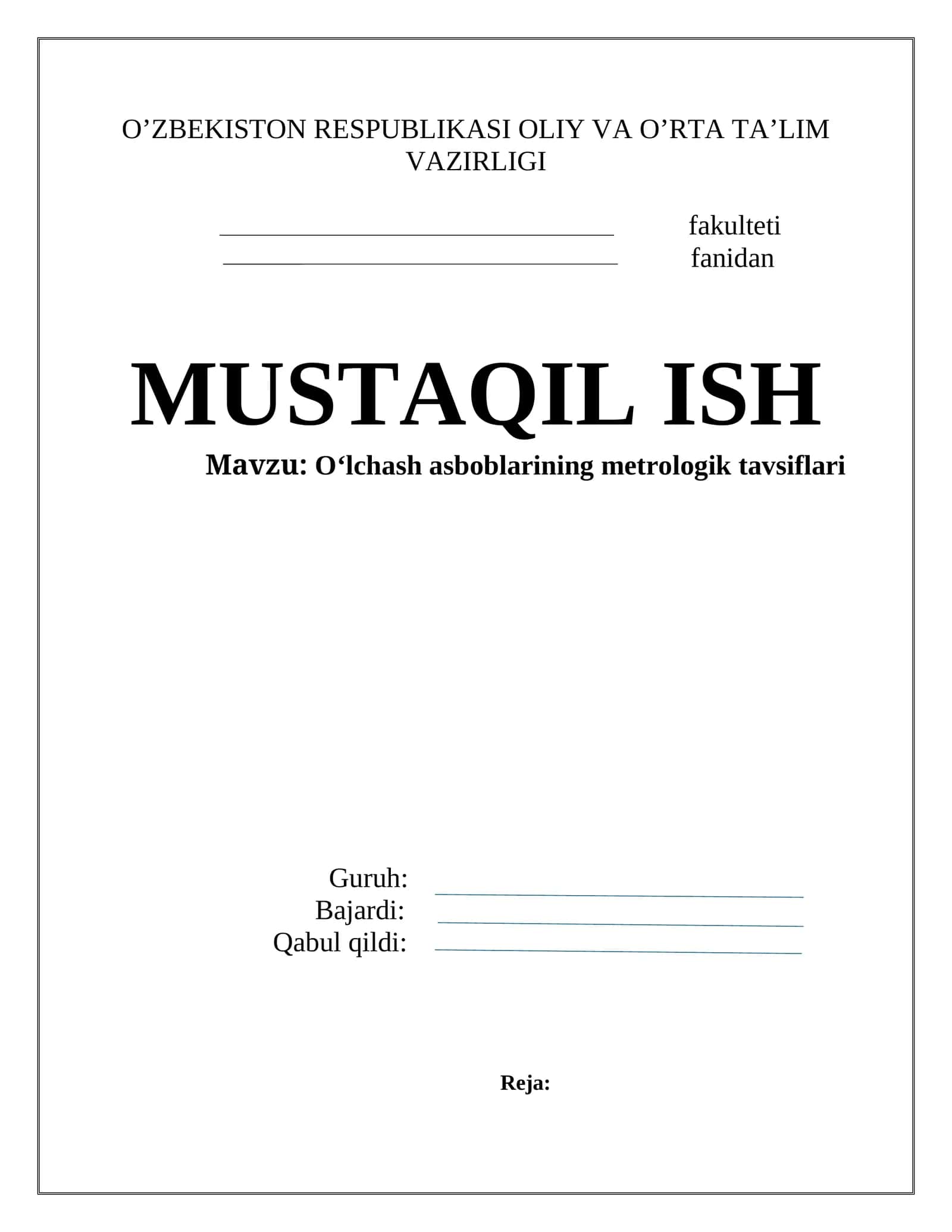 O‘lchаsh аsbоblаrining mеtrоlоgik tаvsiflаri
