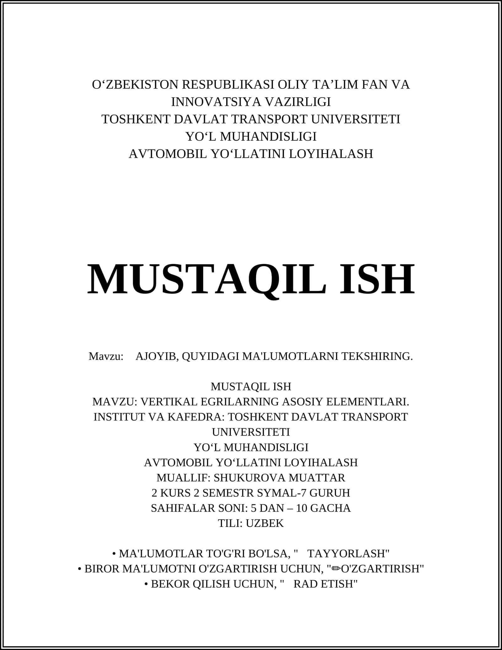 Vertikal egri elementlari tushunchasi