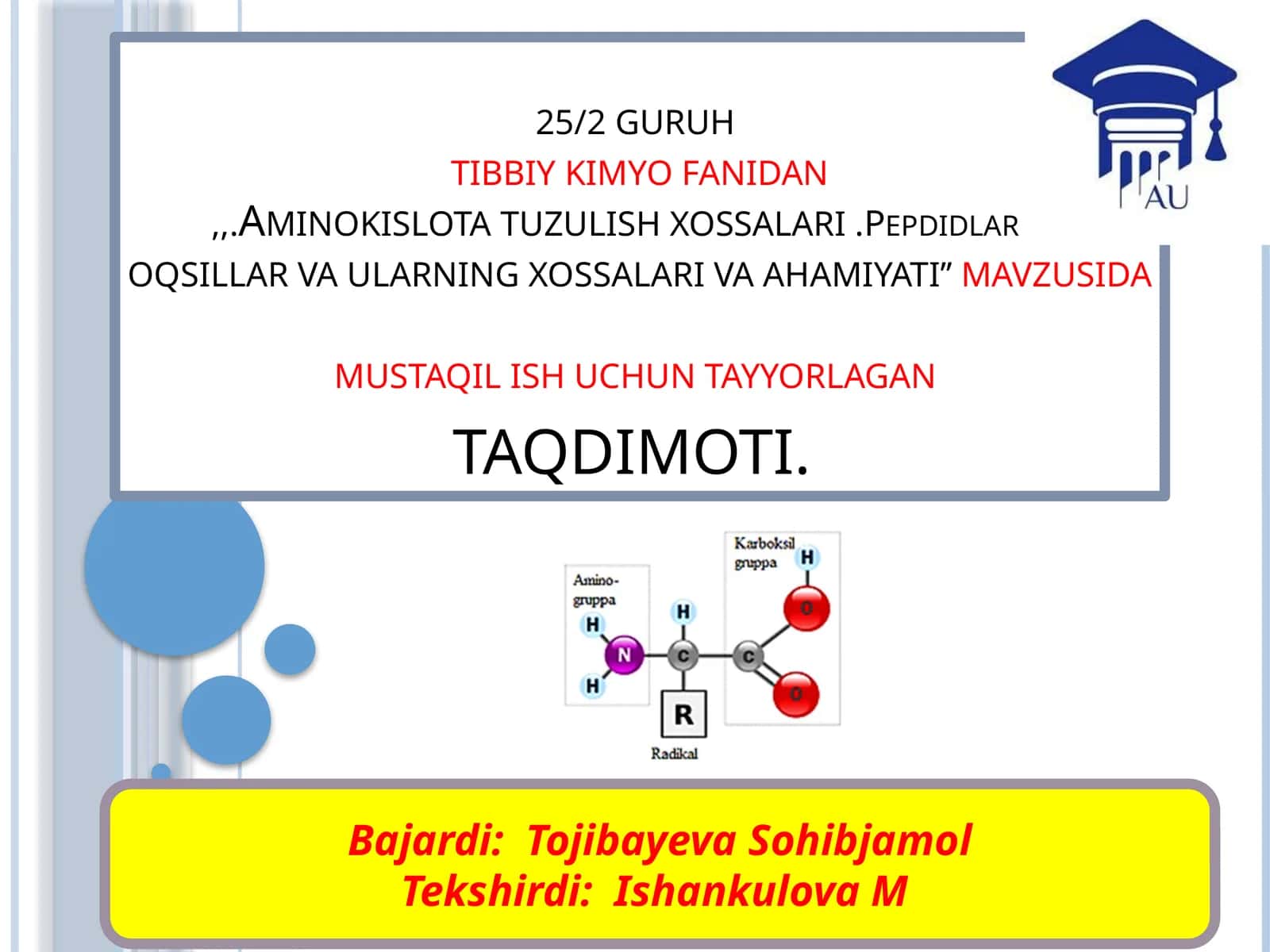 Aminokislotalarning kimyoviy xossalari