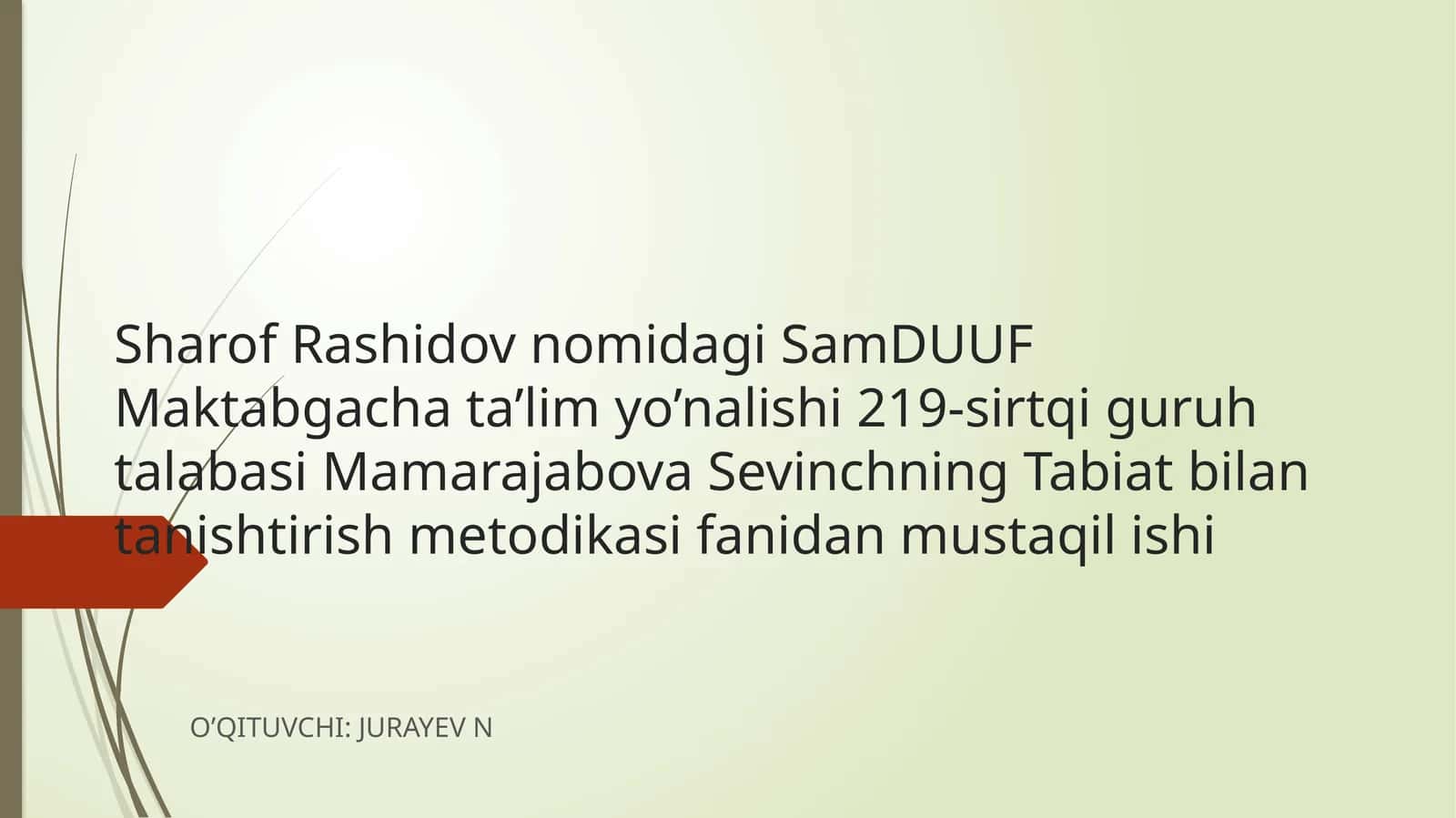 KECHKI SAYRNI REJALASHTIRISH PLAN KONSPEKTINI TUZISH