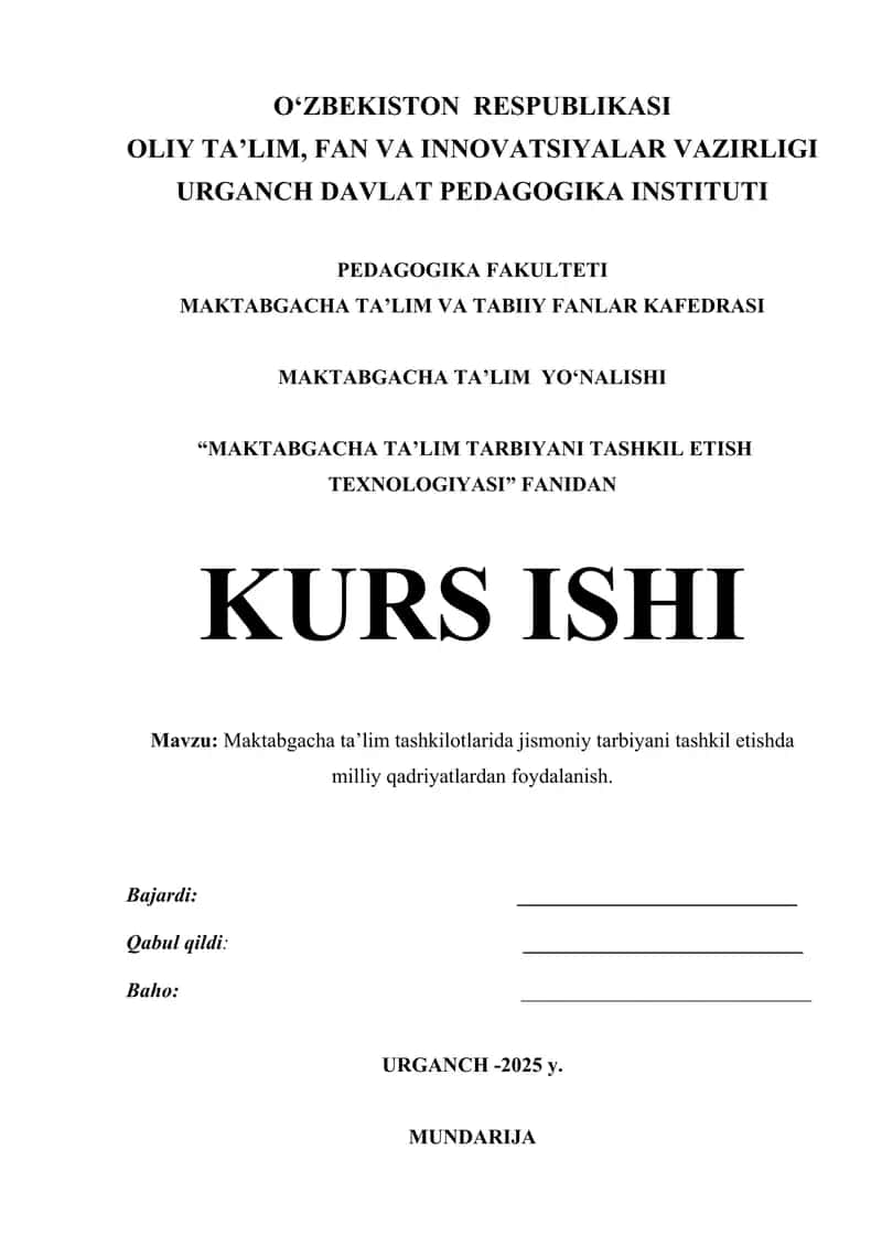Maktabgacha ta’lim tarbiyani tashkil etish texnologiyasi