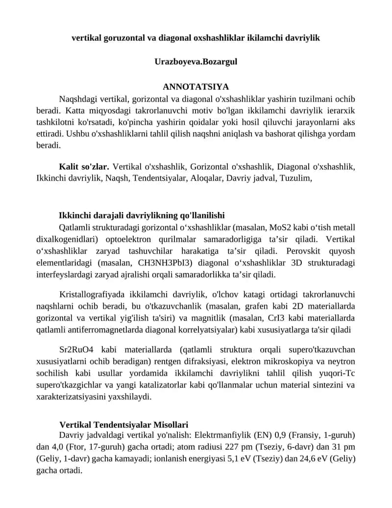 Ikkinchi darajali davriylikning qo'llanilishi