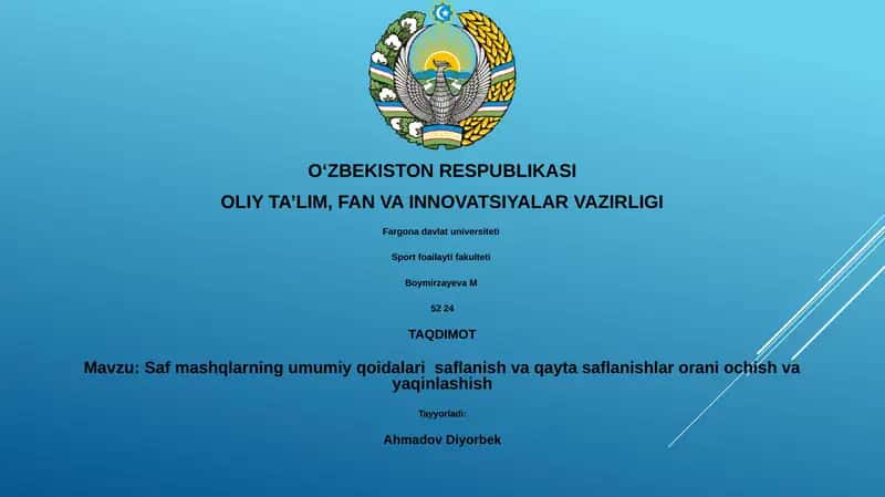 Saf mashqlarning umumiy qoidalari saflanish va qayta saflanishlar orani ochish va yaqinlashish