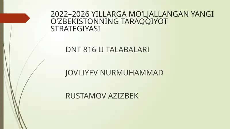 2022–2026 YILLARGA MO‘LJALLANGAN YANGI O‘ZBEKISTONNING TARAQQIYOT STRATEGIYASI